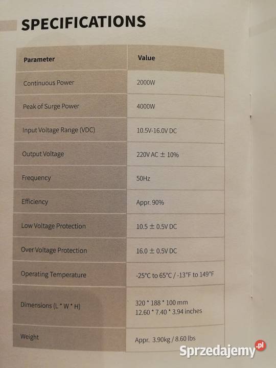 Przetwornica czysty sinus 12V 230V 20004000W Pozostałe Częstochowa sprzedam