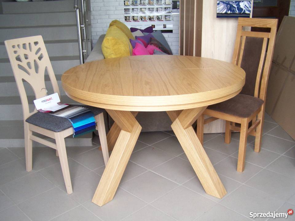 Stół okrągły dębowy LOFT, drewno lite dębowe noga metalowa.
