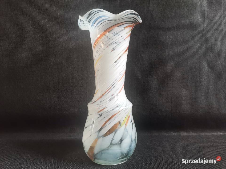 Stary kolorowy wazon z falbanką design PRL Porcelana i szkło Siemianowice Śląskie