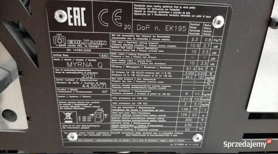 Kominek wolnostojący na pellet Myrna Q 10kW łódzkie Sieradz