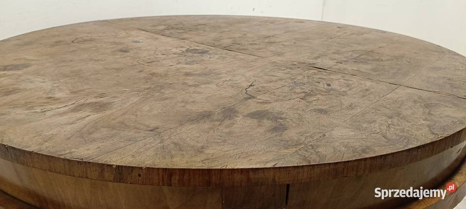 art deco stół fornir orzech okrągły rozkładany