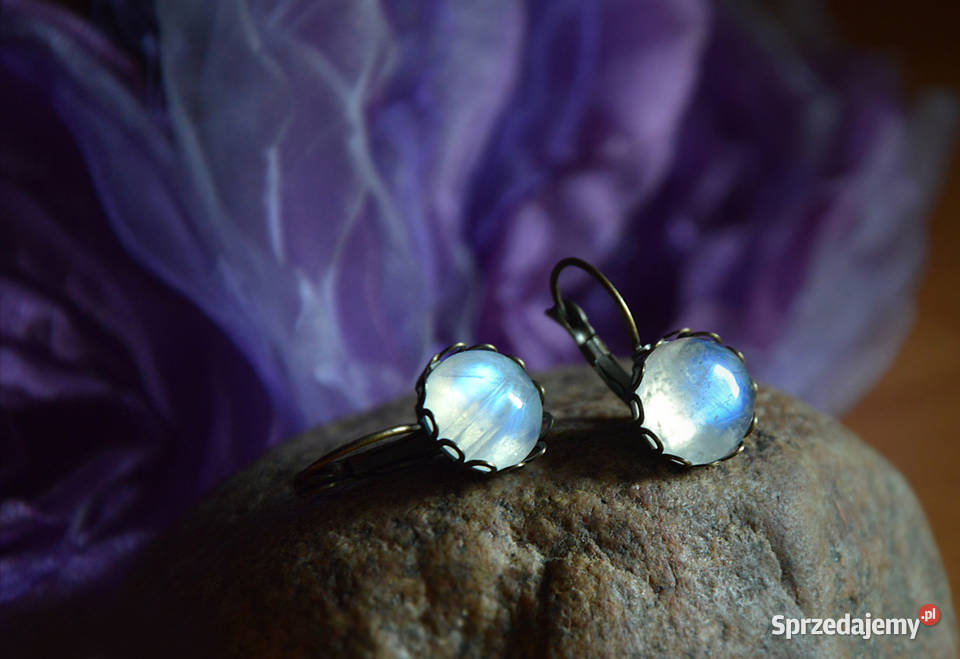Kamień Księżycowy adularowy Kolczyki vintage pomorskie Gdańsk