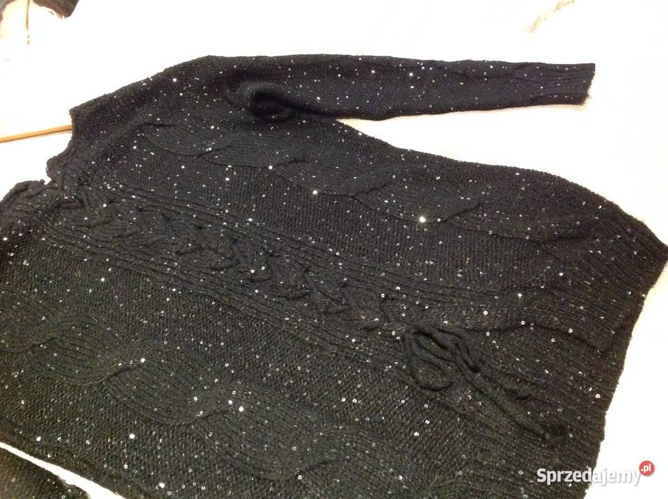 Czarny Sweter Damski rizm ML Moher Wiązany Nowa Sól