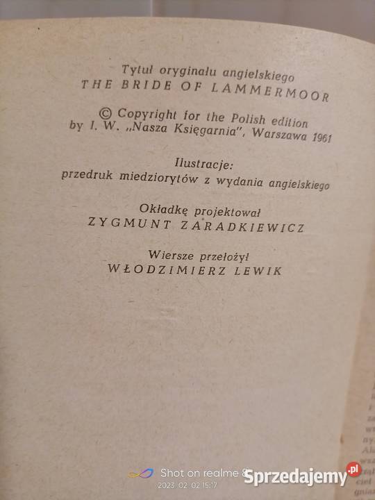 Narzeczona z Lammermoor Scott książki pierwsze mazowieckie Warszawa