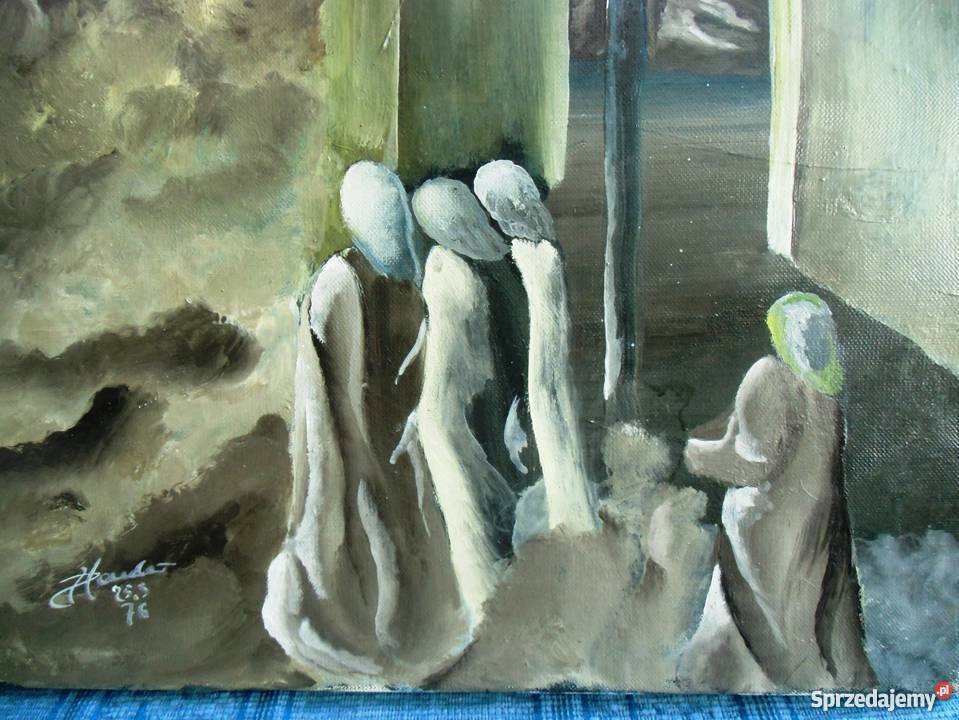 Stary duży obraz olejny na płótnie Przepowiednia Warszawa