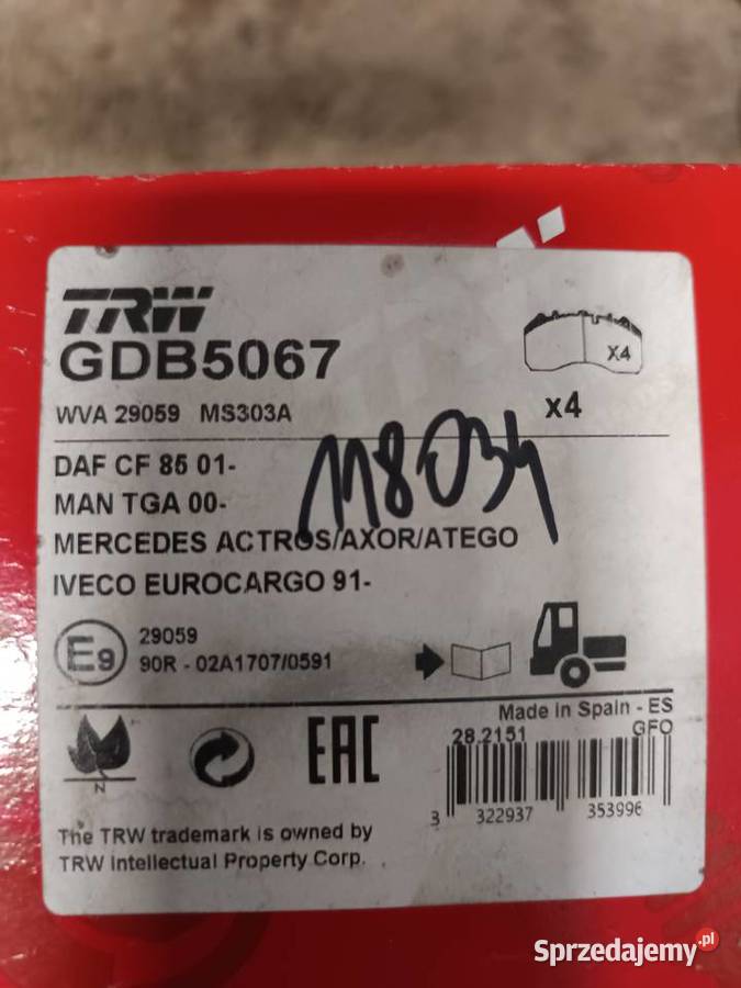 Klocki hamulcowe TRW GDB5067 MAN DAF IVECO Koronowo