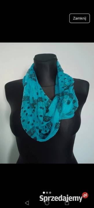 Komin jesienny niebieski w czarne grochy cienki Krosno