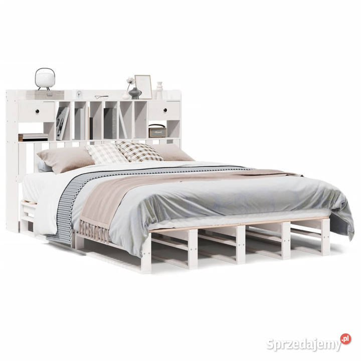 Łóżko z regałem bez materaca białe sosnowe 223cm