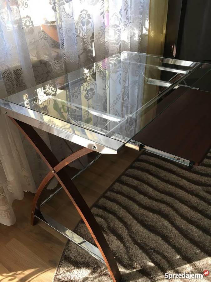 Biurko pod komputer zadbane szkło drewno Tychy