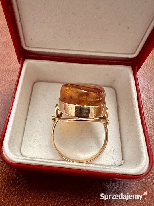 Piękny złoty pierścionek z wyjątkowym bursztynem śląskie Rybnik