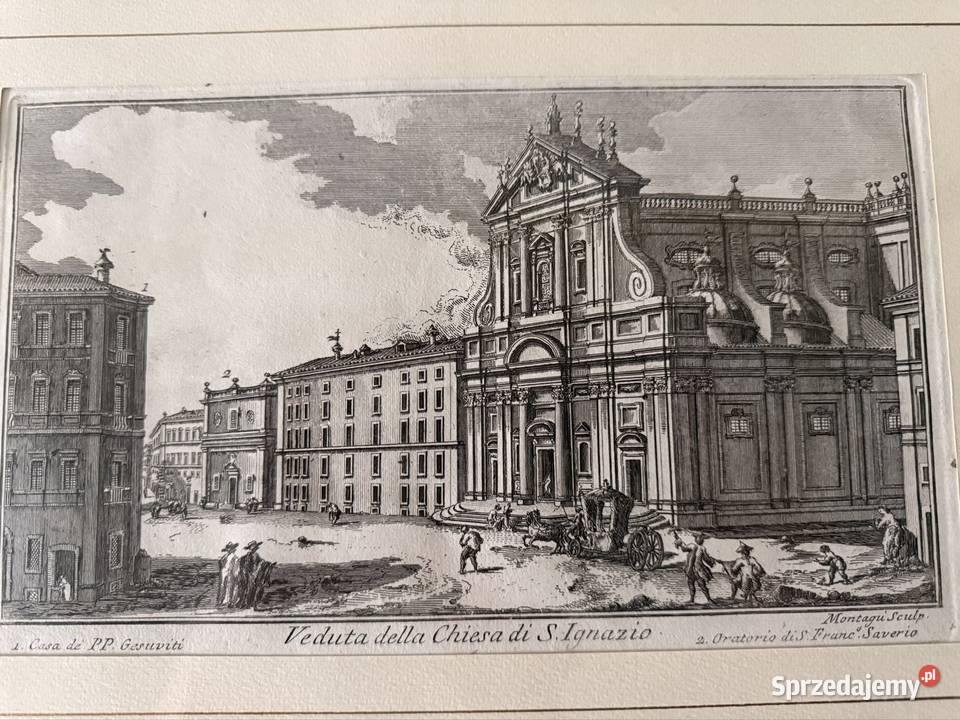 Antyczny Miedzioryt 1770 Veduta della Chiesa di Czerwionka-Leszczyny