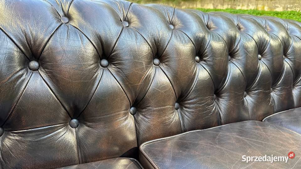 Kanapa Chesterfield skórzana 3osobowa brązowa Warszawa