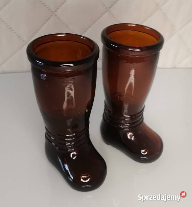 Buty szklane PRL bursztynowe Trzcianka