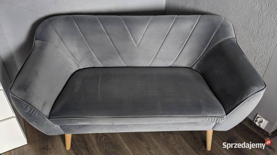 Sofa Kanapa welur szara na drewnianych nogach 145cm Świdnica