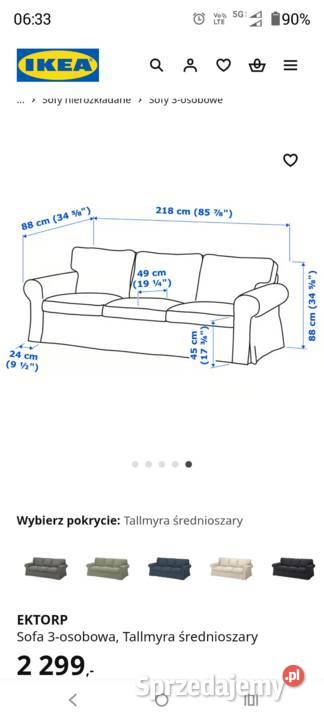 Sofa 3 osobowa EKTORP ciemno szary IKEA Czersk
