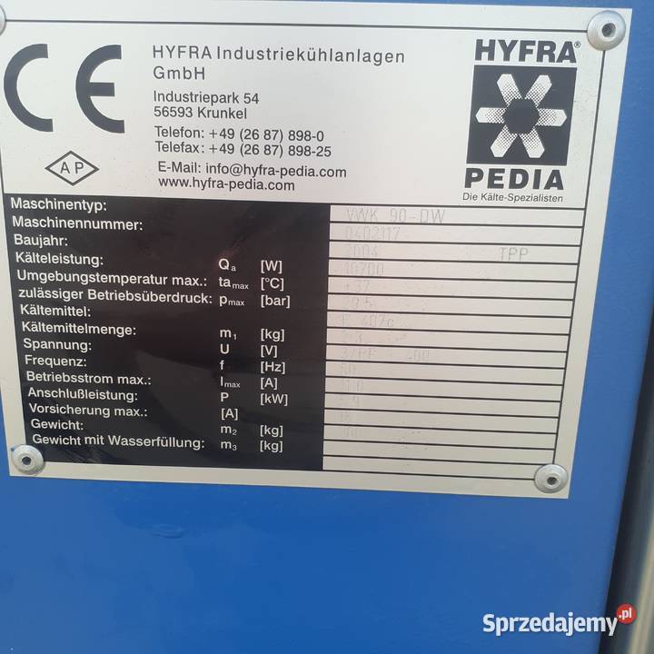 hyfra chiller woda lodowa wtryskarka Środa Wielkopolska