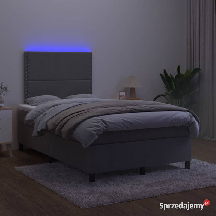 Łóżko kontynentalne z materacem i LED szary 128cm mazowieckie Warszawa