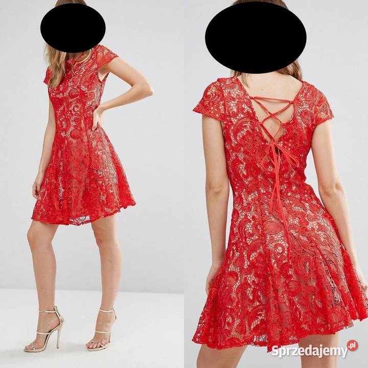 Glamorous cudna koronkowa sukienka czerwień M Trzebinia