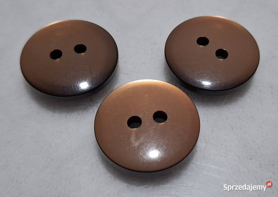 Guziki brązowe okrągłe dwie dziurki vintage Czeladź