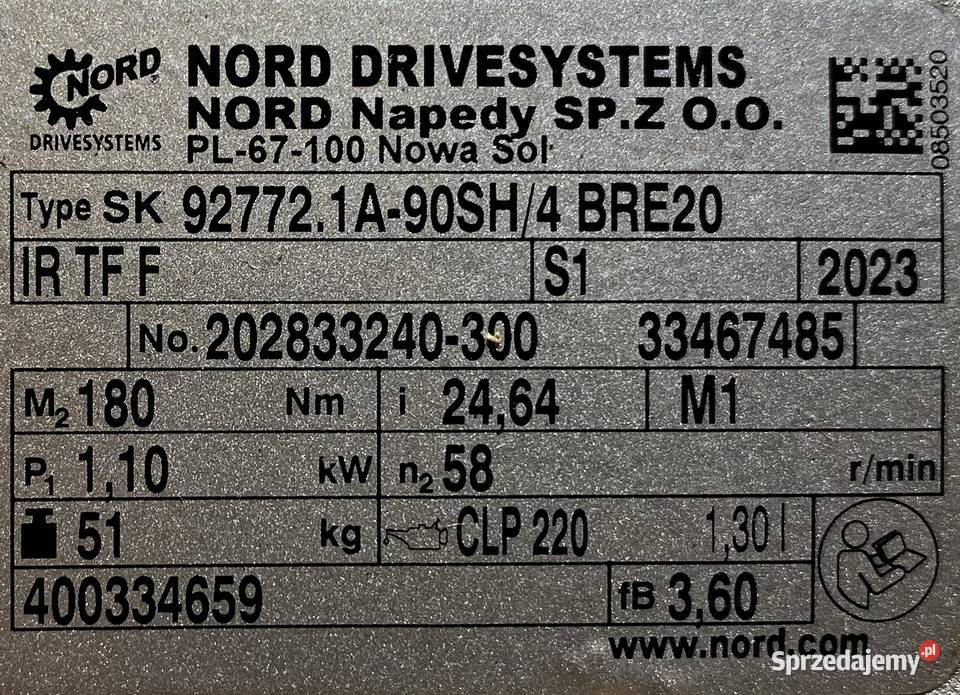 motoreduktor przekładnia 11kW 58obr HAMULEC OBCE kujawsko-pomorskie Pigża