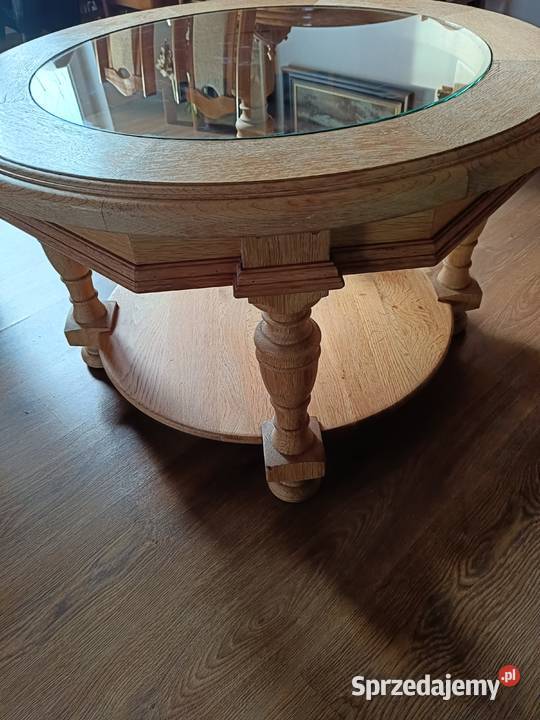 Ława dębowa ze szklanym blatem ciężka jasna Stoliki kawowe i ławy sprzedam