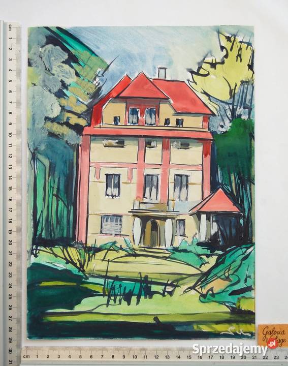 Architektura obraz gwasz Saba ekspresjonizm 29 x Obrazki i obrazy