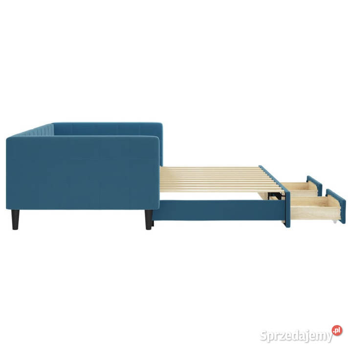 Sofa rozsuwana z szufladami niebieska aksamit Warszawa