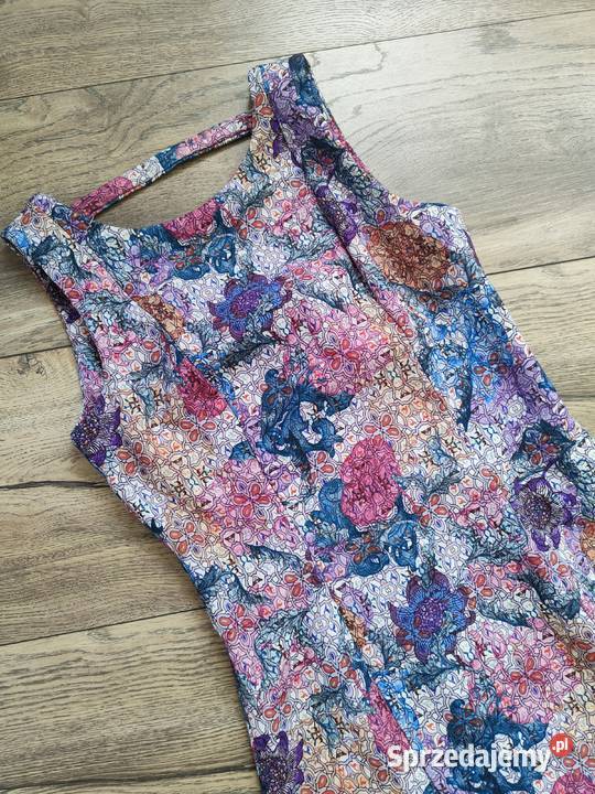 Kolorowa sukienka taliowana HM Zip Zamek Vintage