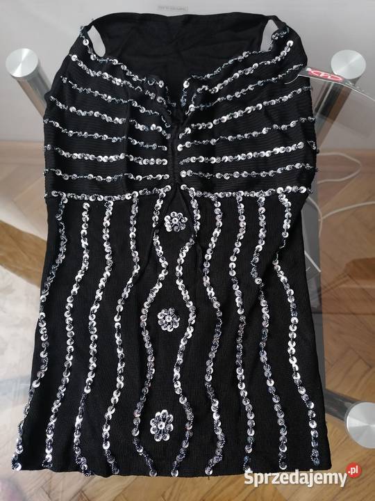 NOWY ELEGANCKI CZARNY TOP DEKOLT CEKINY Łódź sprzedam