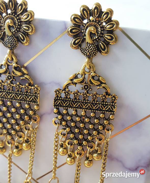 Nowe kolczyki złote indyjskie boho bohemian etno