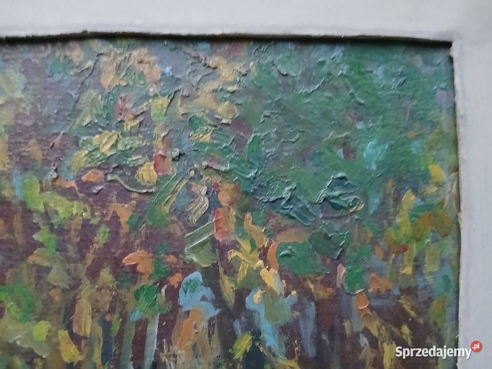 Stary obraz olejny drzewo sad las ZPAP 1953 mazowieckie