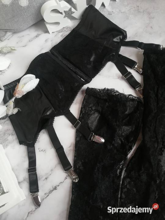 seksowny pas do pończoch czarny skóra eko Inna marka Pozostałe