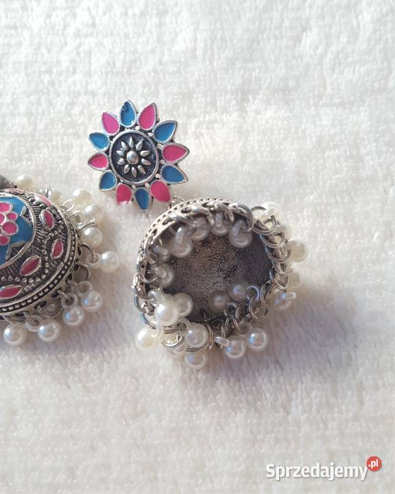 Nowe kolczyki indyjskie srebrny kolor niebieski Szczecin