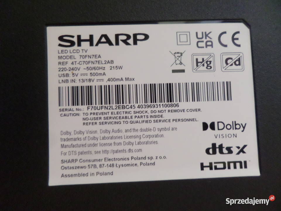 Sharp 70 70FN7EA Android 4K UHDSmart DVBT2 wi Sharp Kalisz
