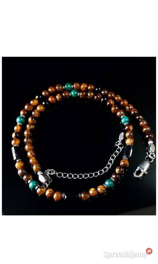 NASZYJNIK KAMIEŃ MALACHIT TURMALIN TYGRYSIE OKO Katowice