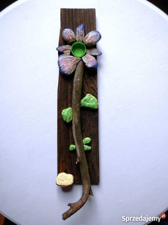 Kwiat okolicznościowy z drewna i kamienia wielokolorowy sprzedam