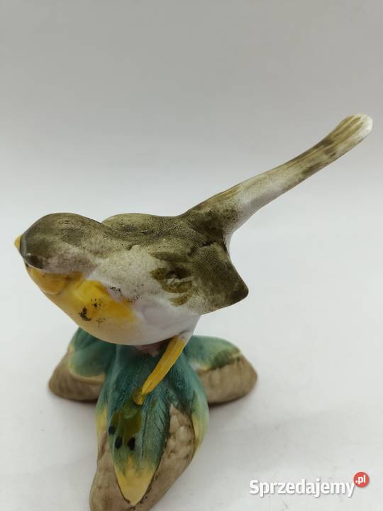 Ptak figurka ceramiczna żółto brązowa Zamość