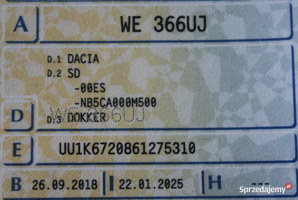 Dacia Dokker FV23 SalonPL Confort 16Sce 102 1WŁ Kombi Dokker sprzedam