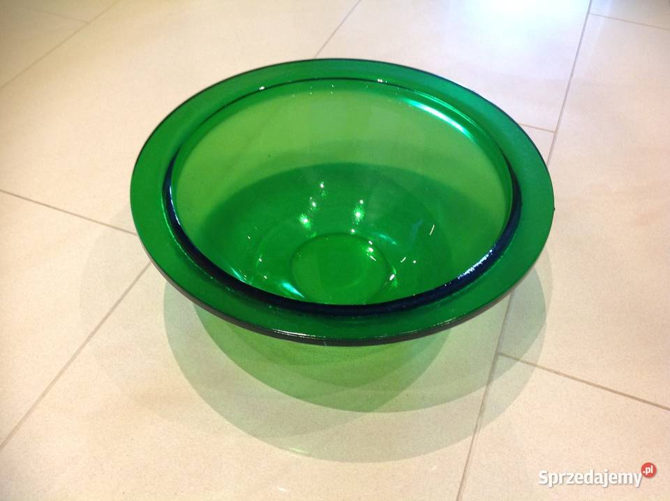 Stara Duża Misa grube zielone szkło Dekoracja odcienie zieleni Nowa Sól