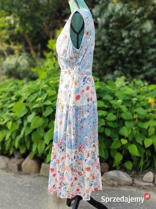 Długa sukienka CA 42 XL biała niebieska kolorowe Rozmiar 42(XL)