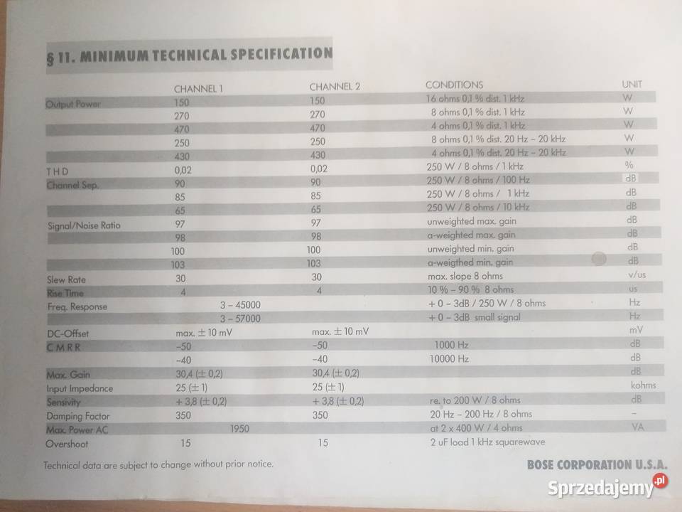 Wzmacniacz estradowy Bose 1800 seria 3 Huta Kuflewska
