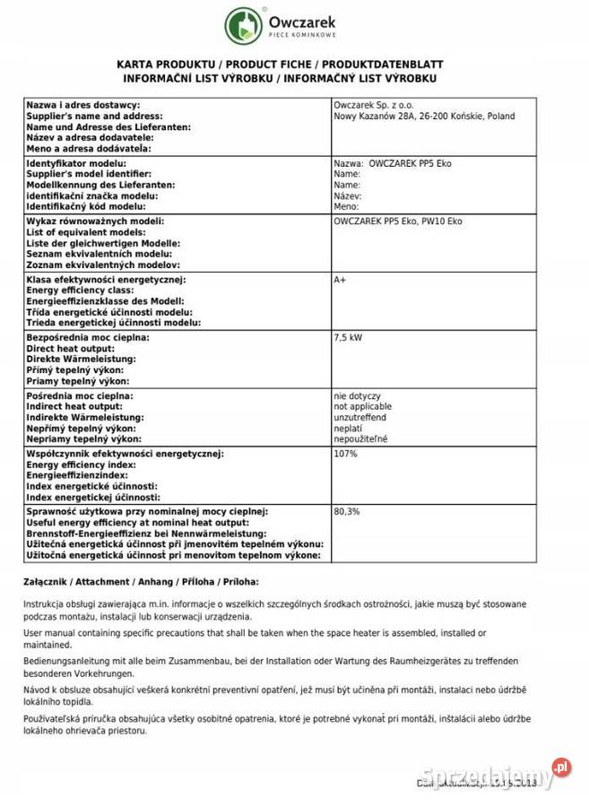 Piec NEGRO 75KW Koza Wolnostojący Stalowy Polski małopolskie Szczucin