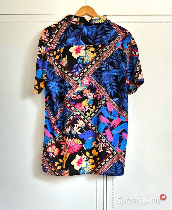 Koszula męska luźna M L czarna wzór orientalny