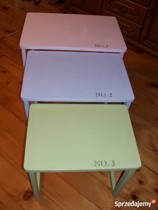 Trojaki stoliki shabby chic prowansja Oleśnica