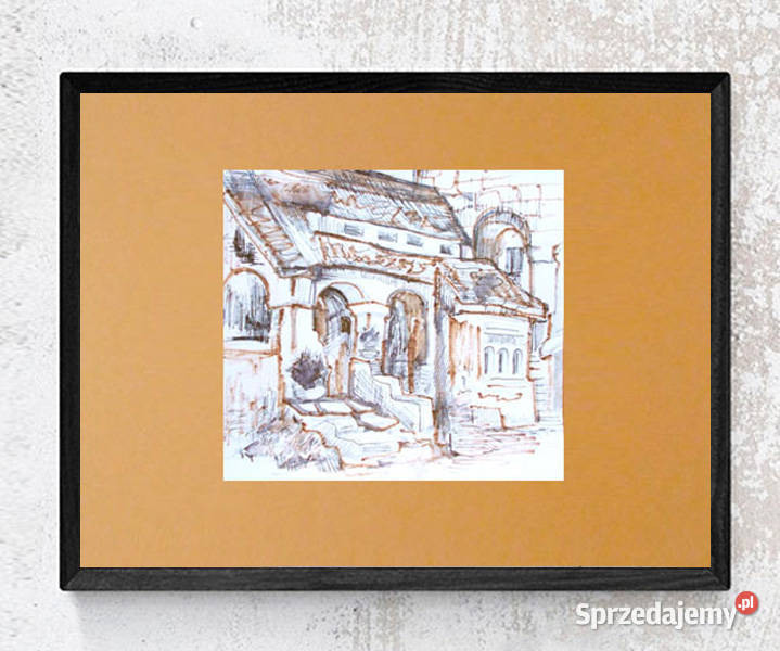 dekoracja na ścianę budynek rysunek 30x40 odcienie brązowego Dekoracje i ozdoby Opole