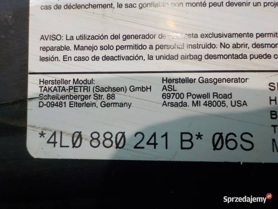 AUDI Q7 4L 30 TDI 07r 5D AIRBAG poduszka fotela Suków