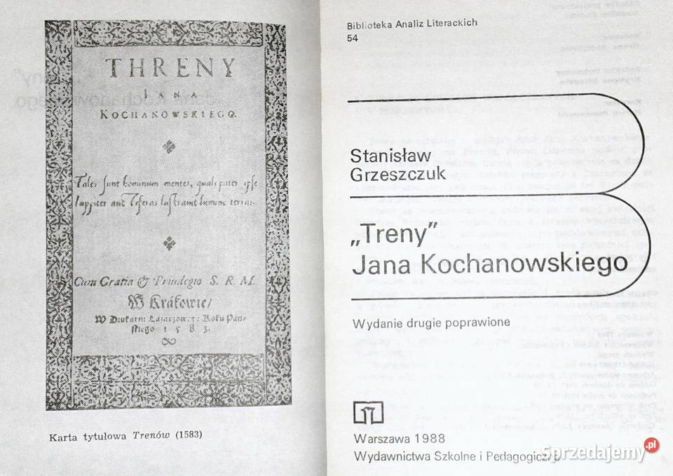 Treny Jana Kochanowskiego Stanisław Grzeszczuk miękka Chełm