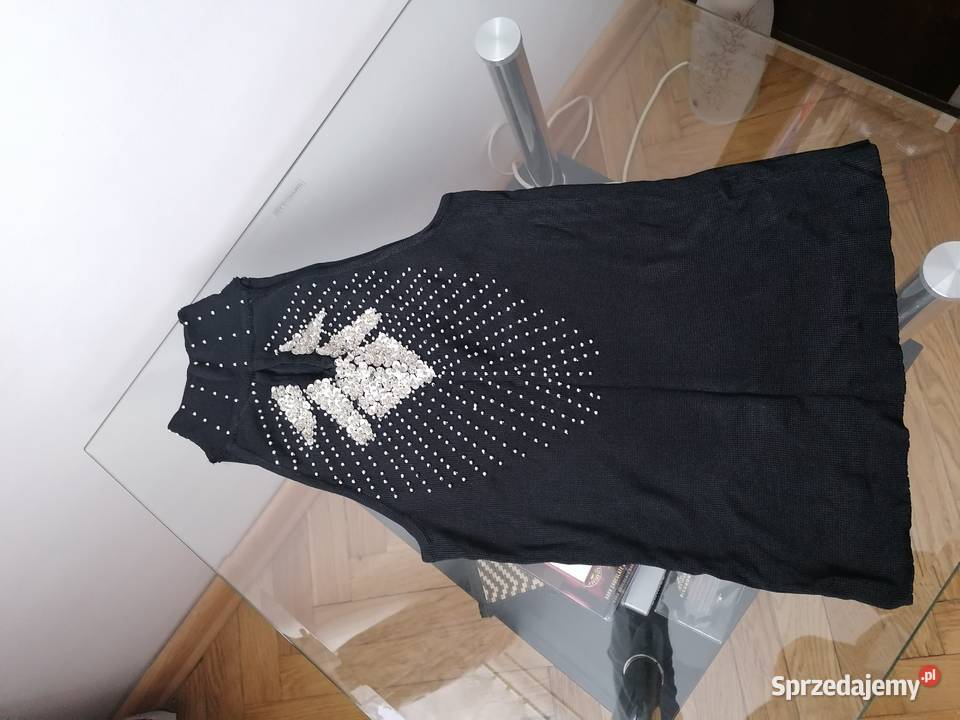NOWY ELEGANCKI CZARNY TOP Z PÓŁGOLFEM CEKINY Łódź