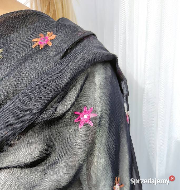 Duża chusta szal dupatta haft floral szyfon Szczecin