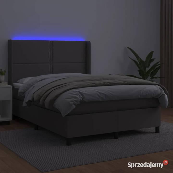 Łóżko kontynentalne z materacem i LED szara 147cm mazowieckie Warszawa